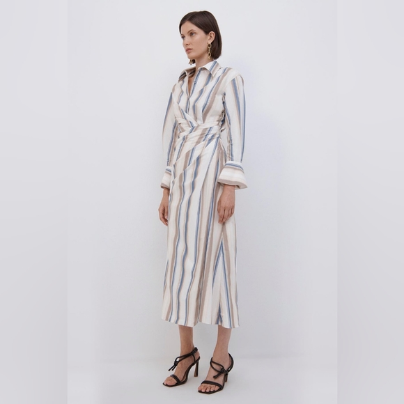 6. NWT JONATHAN SIMKHAI MARGE STRIPED MIDI DRESS IN NOUGAT STRIPE - Picture 7 of 8